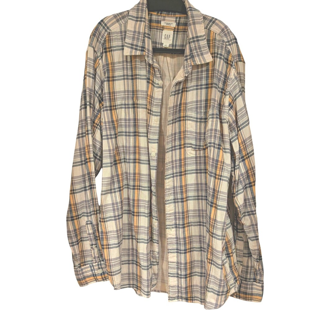 GAP Standard Fit Stretch Plaid Long Sleeve‎ Button Up Shirt Mens XL